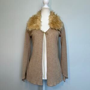 y2k cardigan with fur collar